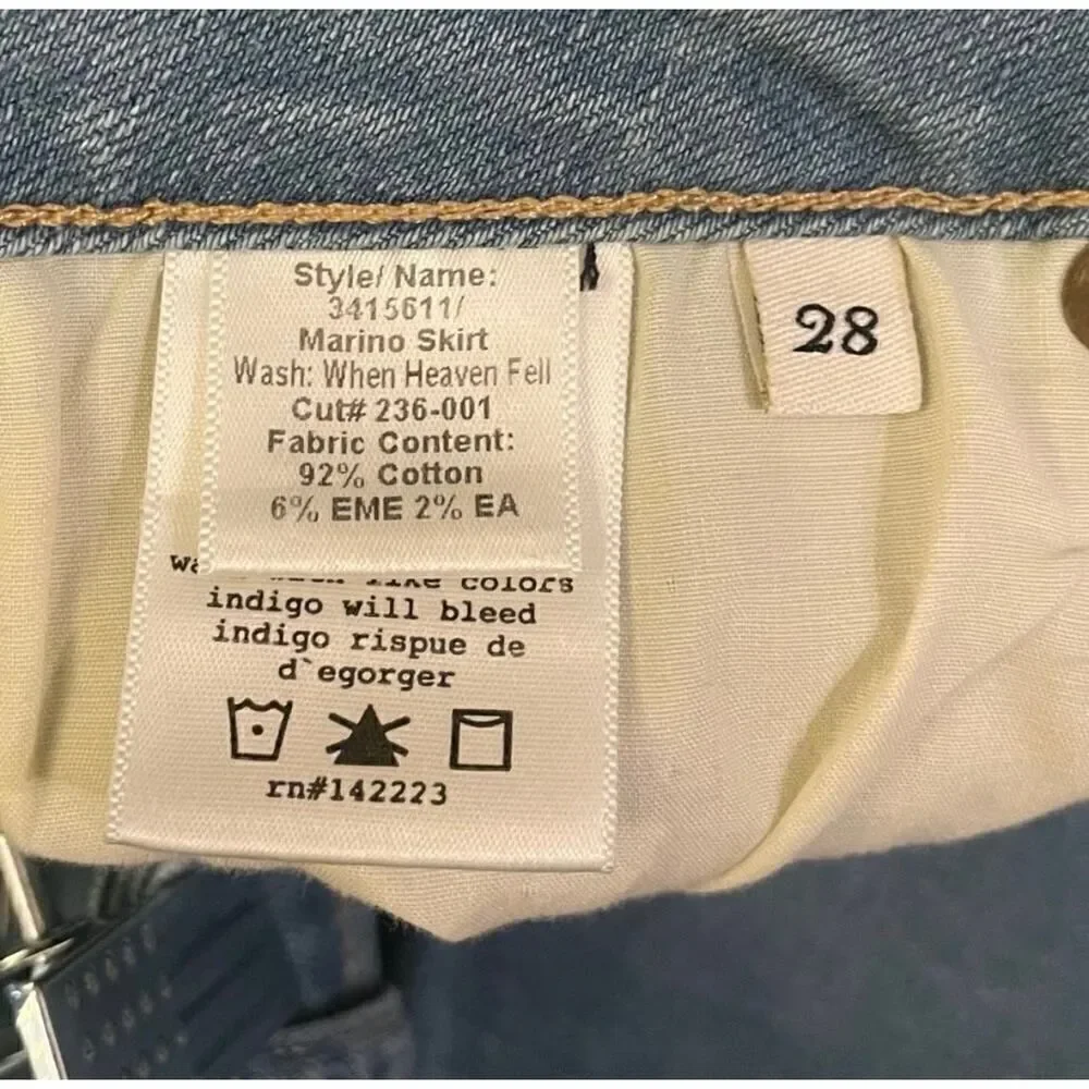 McGuire Marino Denim Pencil Skirt Size 28 Blue Knee Length Back Slit USA